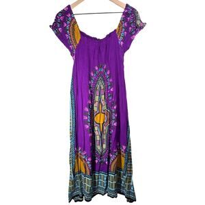 Boho Maxi Dress Purple Women's S Mumu Off the Shoulder Colorful Festival Hippie